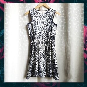 Love...Ady Leopard Print And Faux Leather Fit And Flare Dress Gray Black Medium